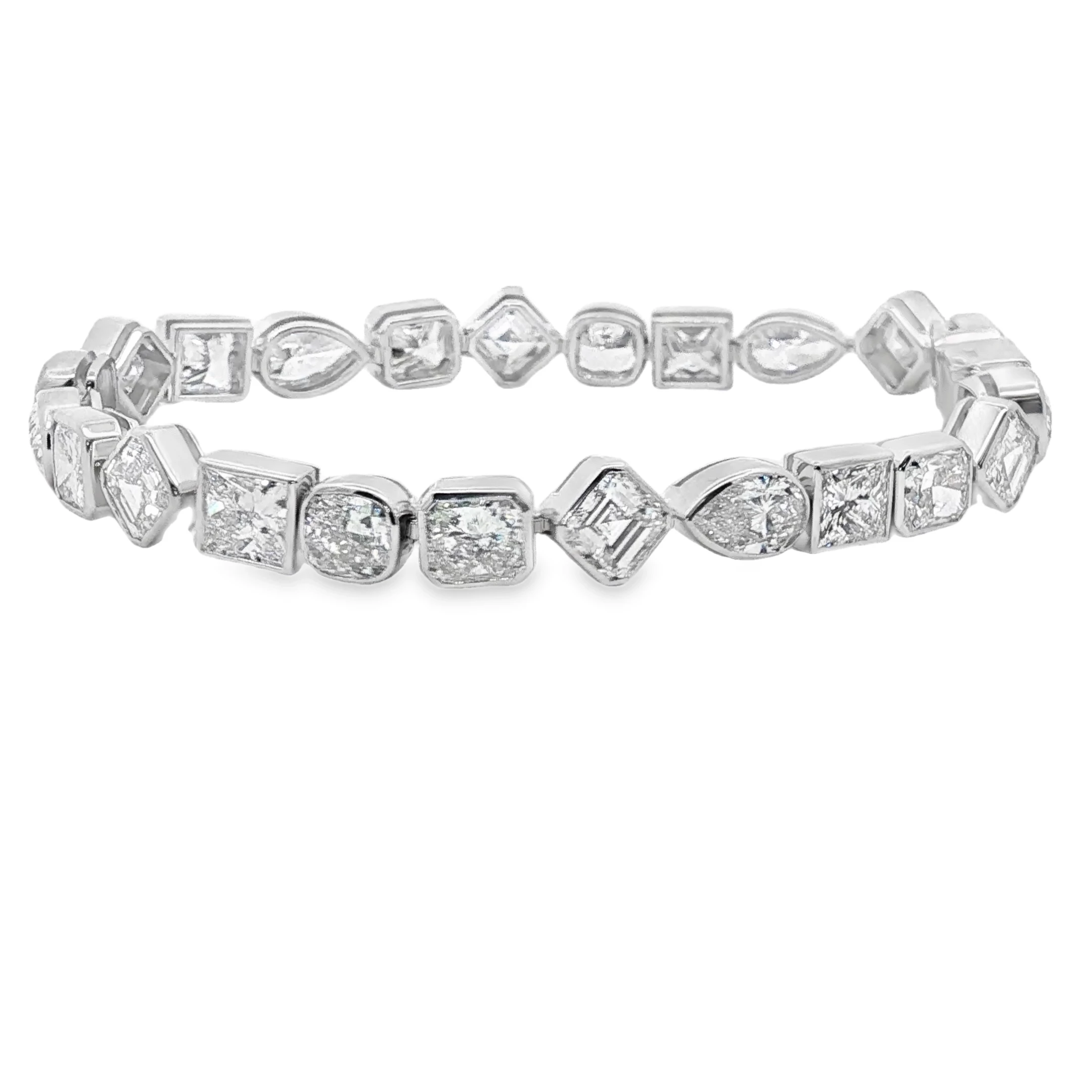 White Gold Diamond Tennis Bracelet with Square Brilliant Cut Diamonds
