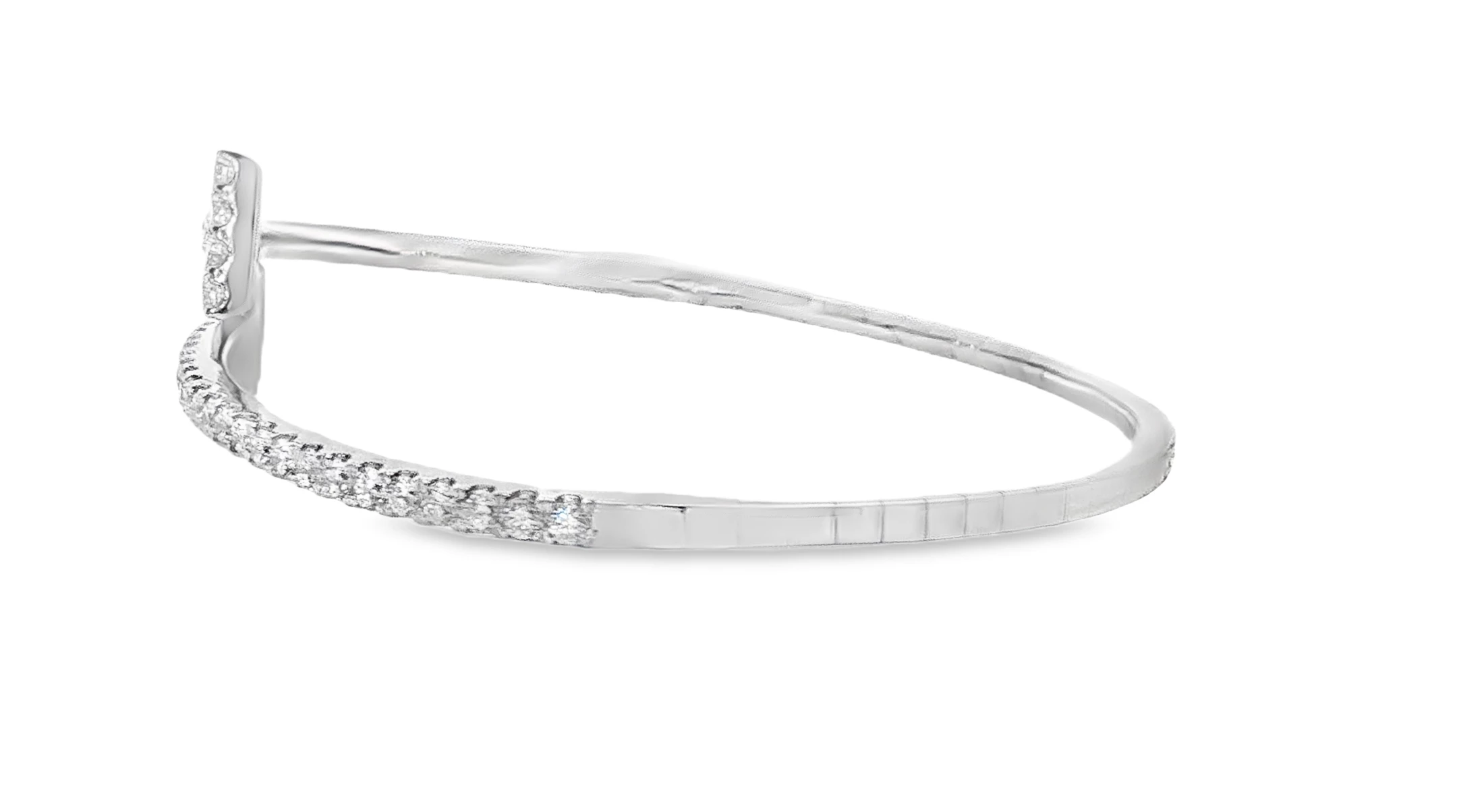 Elevate your style with this exquisite flexible bangle bracelet crafted from lustrous 14kt white gold-finish. Features a captivating design adorned with meticulously cut round brilliant diamonds, radiating unparalleled sparkle and sophistication. These bangles are a perfect fusion of modern artistry and timeless elegance. Diamond weight-2.00ct.