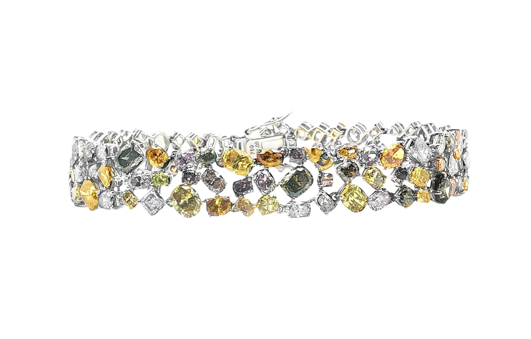 Indulge in the radiance of this exquisite tennis bracelet, masterfully crafted in gleaming white gold over silver. This captivating piece showcases fancy yellow diamonds in cushion shape with brilliant cutting style. This bracelet is a harmonious blend of timeless elegance and modern flair.