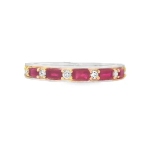 14kt yellow gold Ring with Ruby Baguettes with diamonds. SKU DDI-5-10167