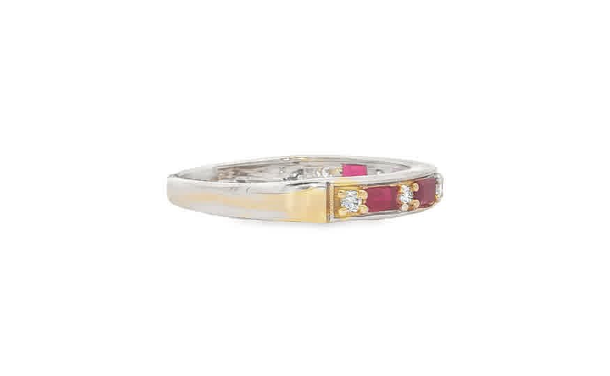 14kt yellow gold Ring with Ruby Baguettes with diamonds. SKU DDI-5-10167 - Image 2