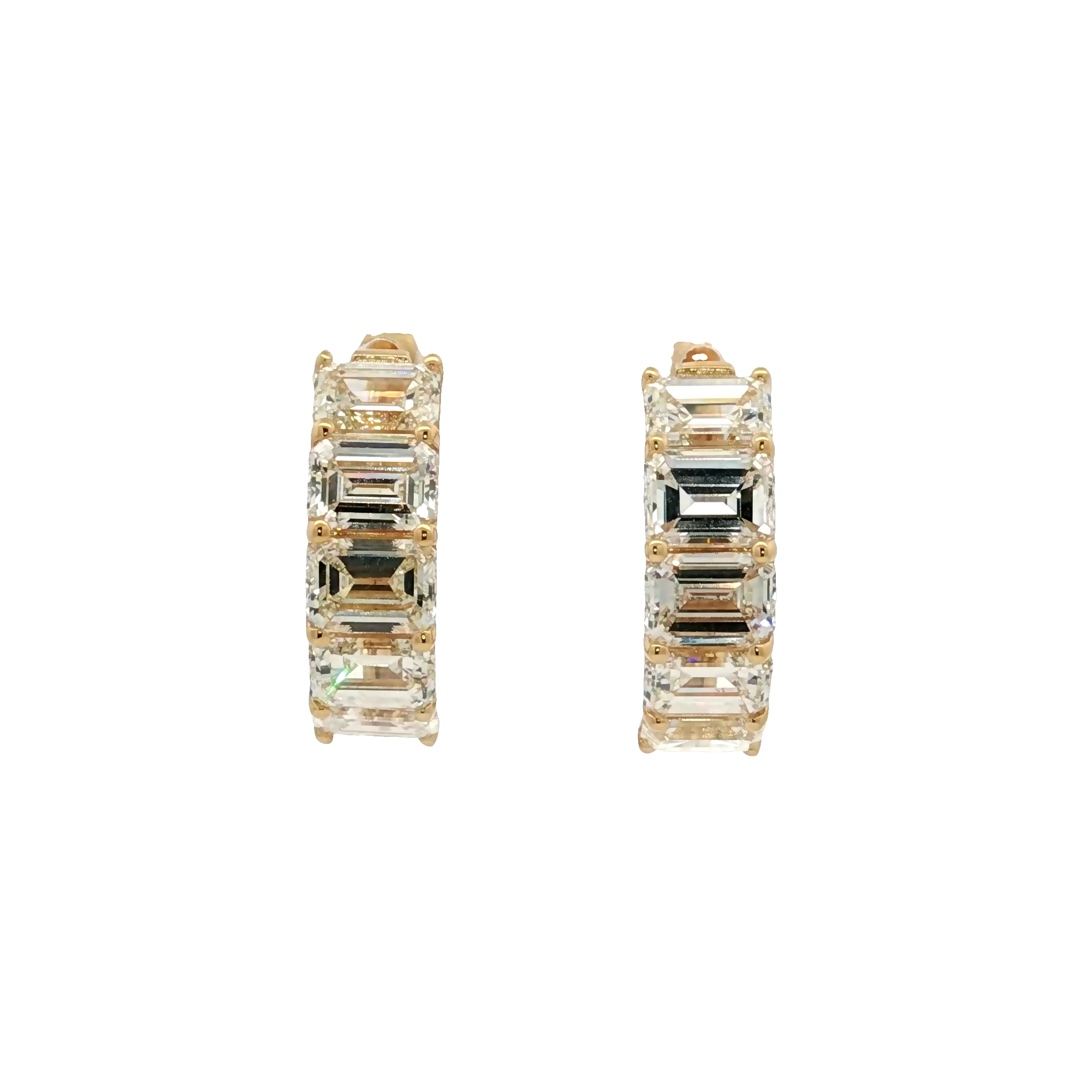 Yellow Gold Hoop Earrings with Emerald Cut Diamonds