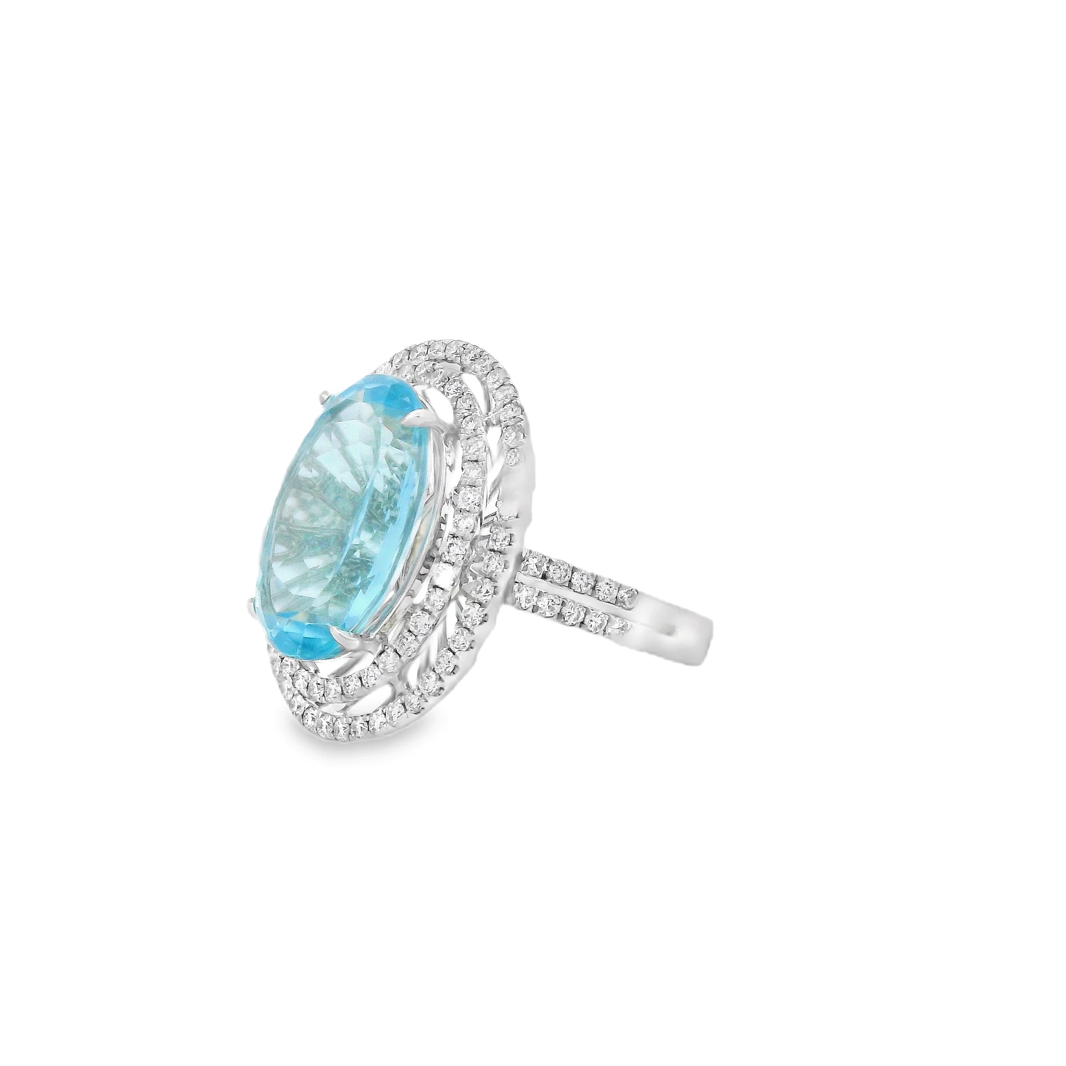 18kt White Gold Cocktail Ring with Oval Aquamarine SKU DDI-5-10123 - Image 3
