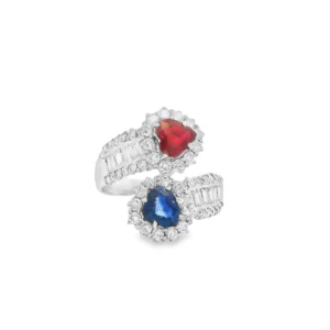 14 kt White Gold Ring with Pear-Shaped Ruby & Sapphire. SKU DDI-5-10130
