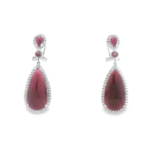 14 kt White Gold Dangle Earrings with Purple Ruby Cabochons