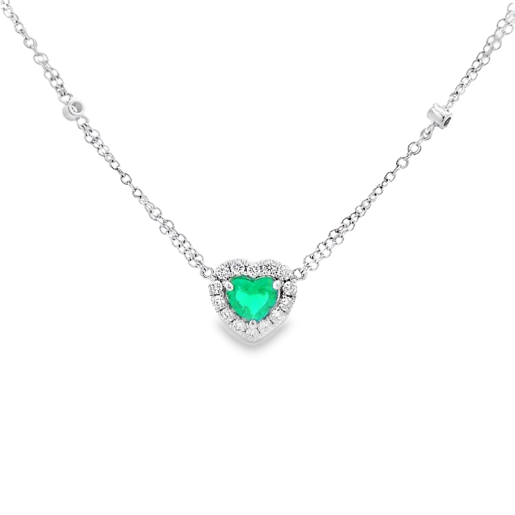White Gold Necklace with Heart-Shaped Emerald Charm. SKU DDi-1-10165/590-10031