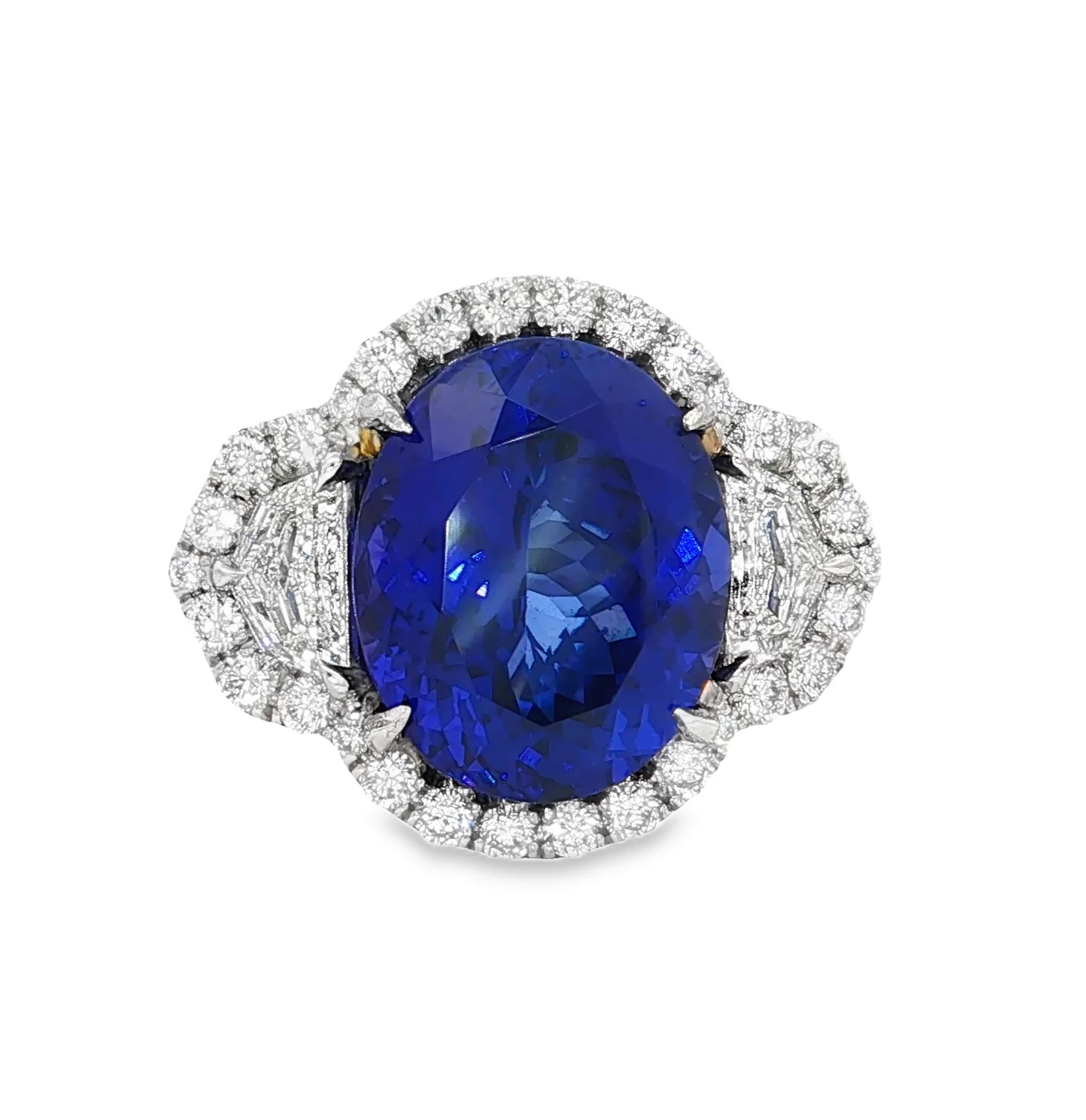 Platinum Cocktail Ring with a deep blue Tanzanite oval SKU DDI-5-10128