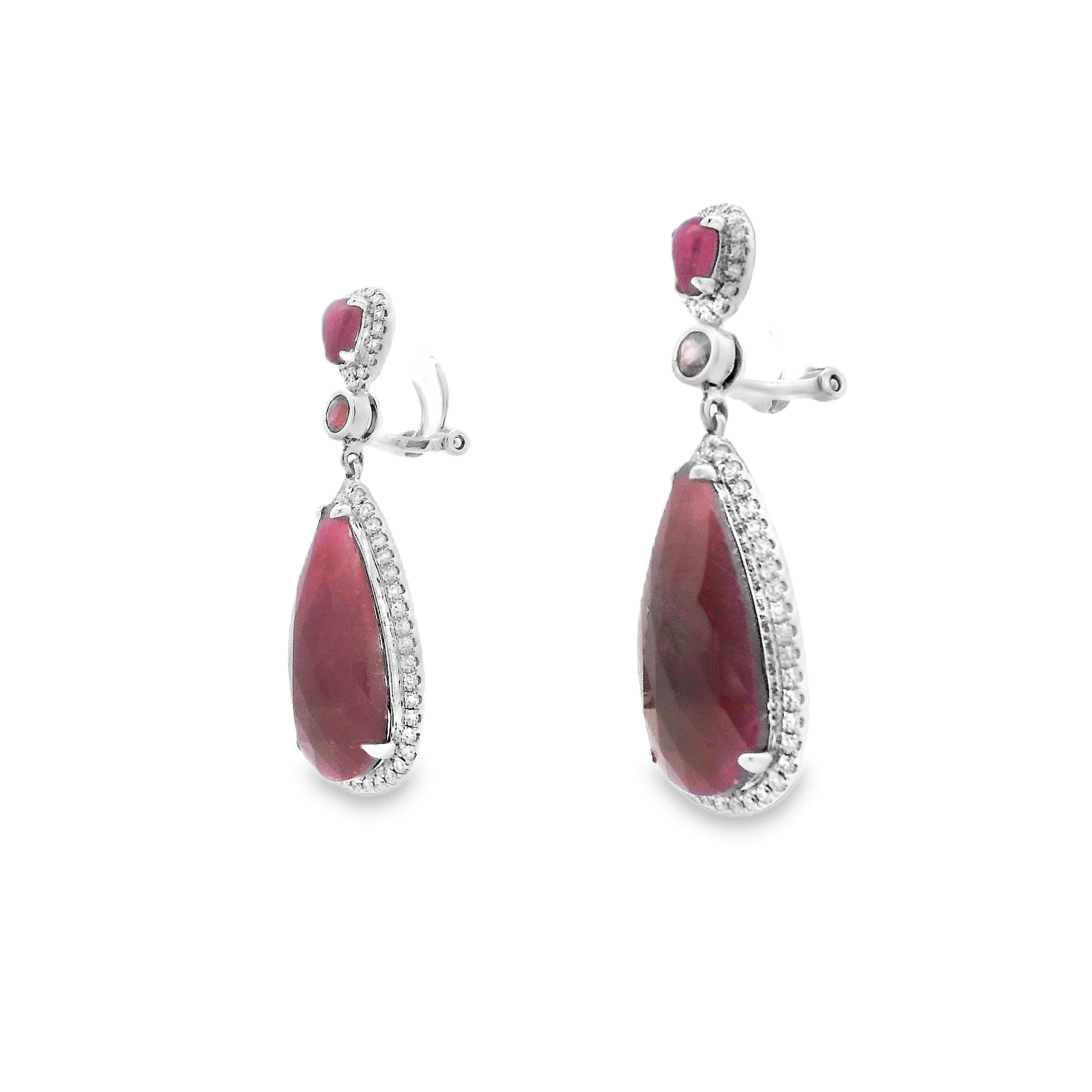 14 kt White Gold Dangle Earrings with Purple Ruby Cabochons. SKU DDI-590-10007 - Image 3