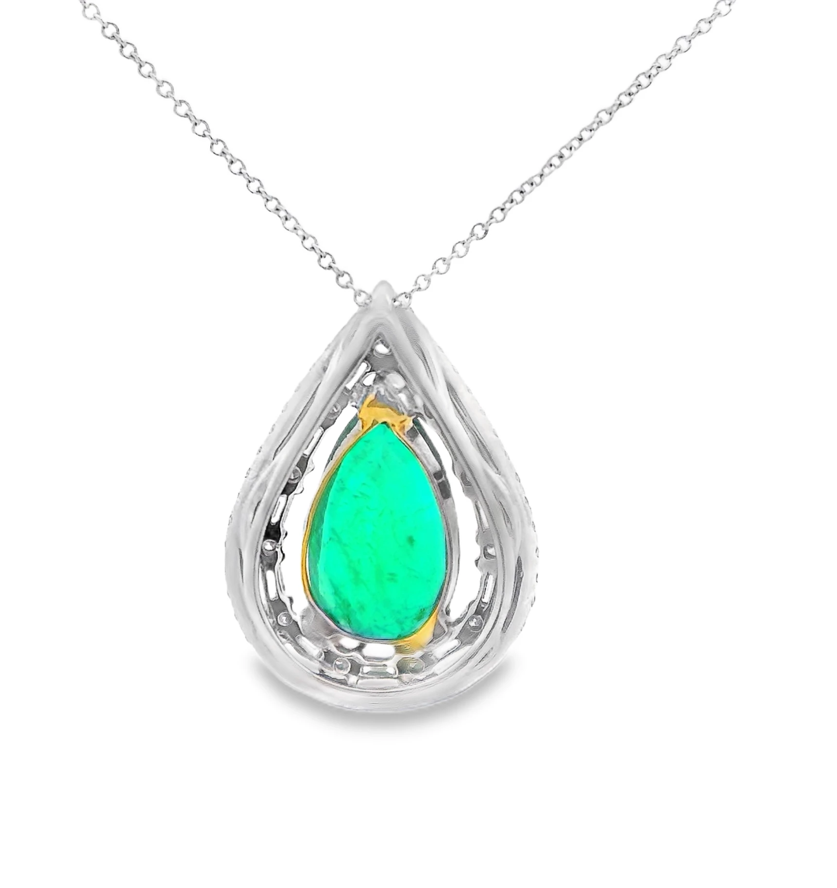 18kt White Gold Necklace with Pear-Shaped Emerald Charm. SKU DDi-1-10119/30-10122 - Image 2