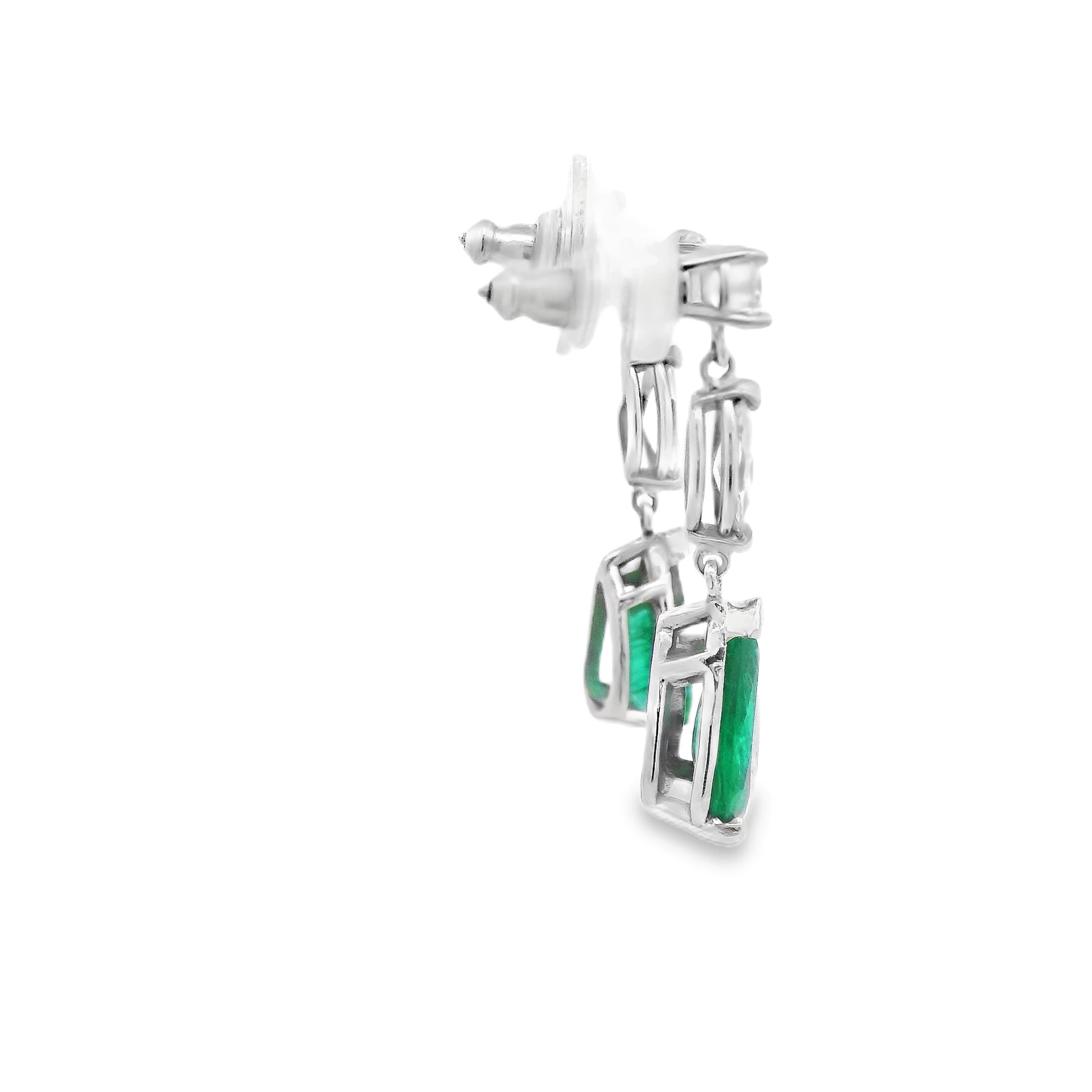 14k White Gold Diamond and Emerald Drop Earrings SKU DDi-590-10016 - Image 2