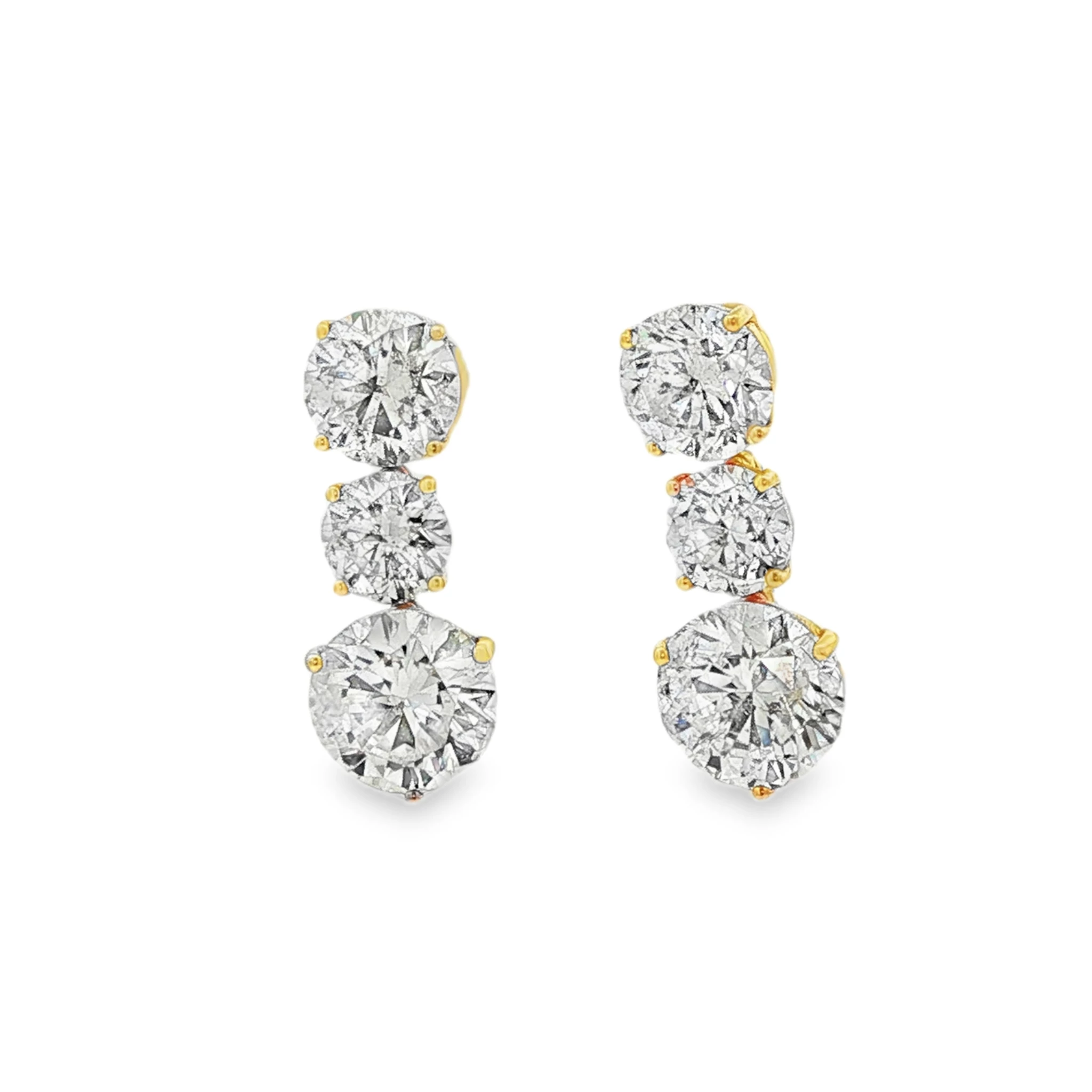 18K Yellow Gold Drop Earrings with 11.51 CT Round Brilliant Cut Diamonds. SKU 1080