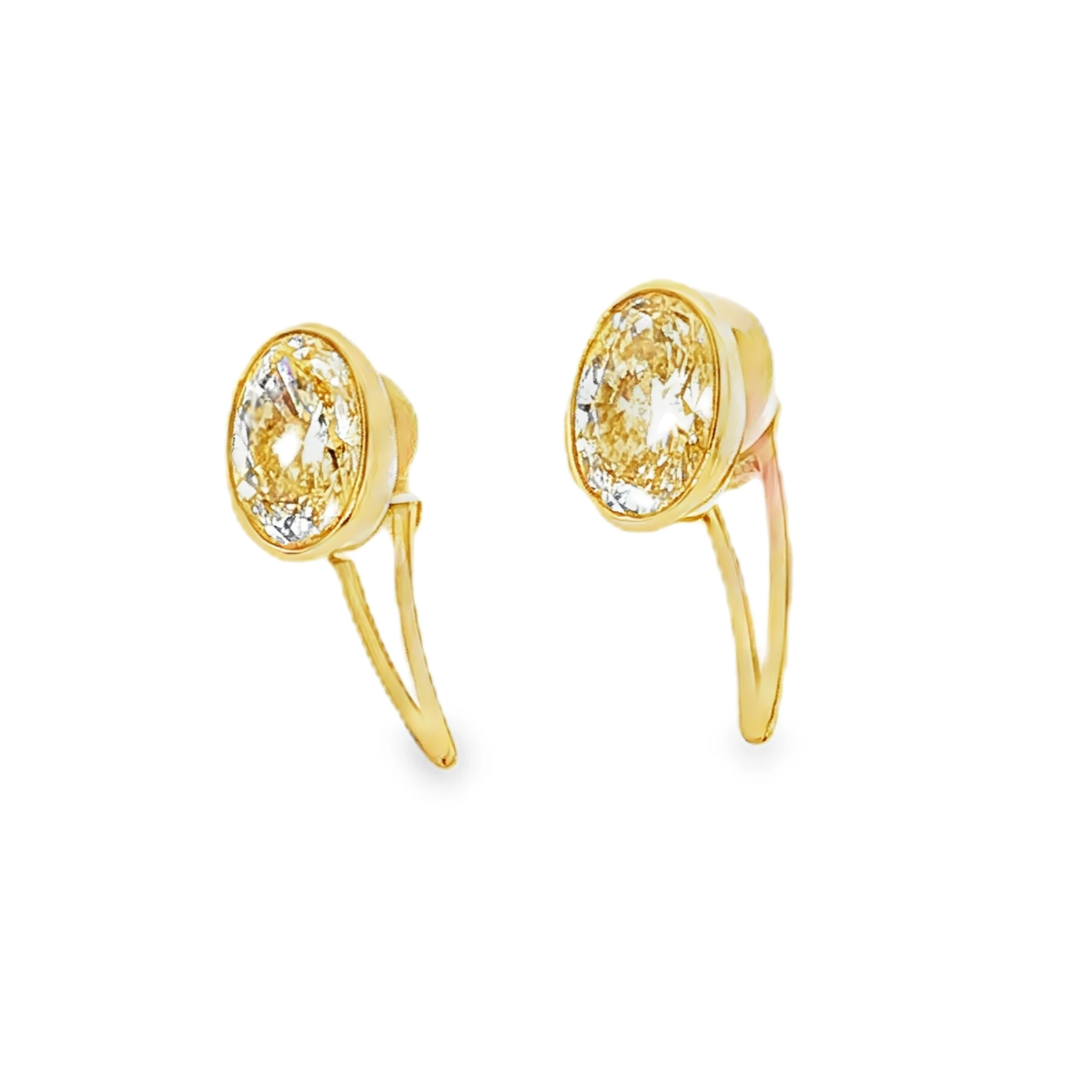 Yellow Gold Stud Earrings with 4Ct of Oval light fancy color Diamonds. SKU 1090