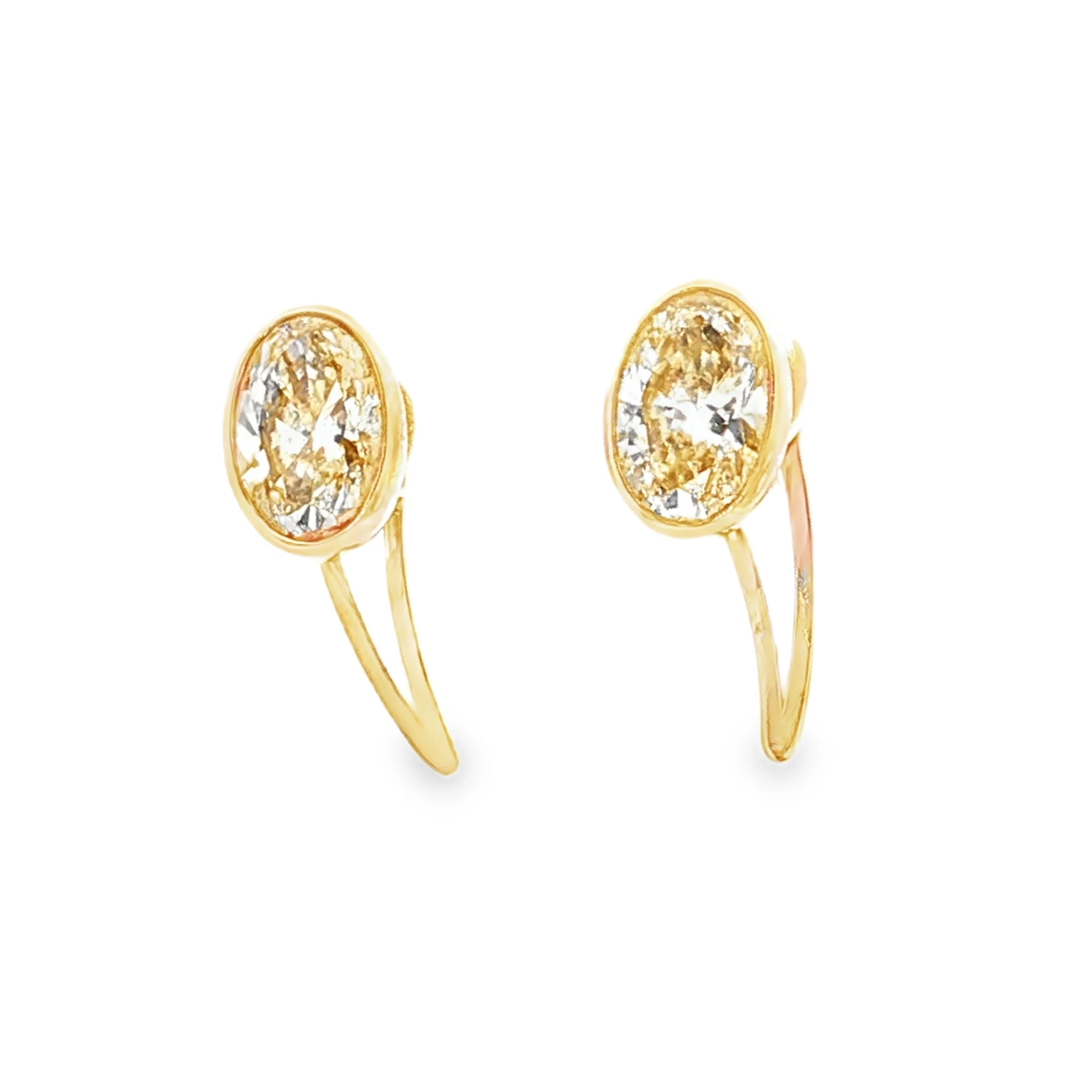Yellow Gold Stud Earrings with 4Ct of Oval light fancy color Diamonds. SKU 1090 - Image 2