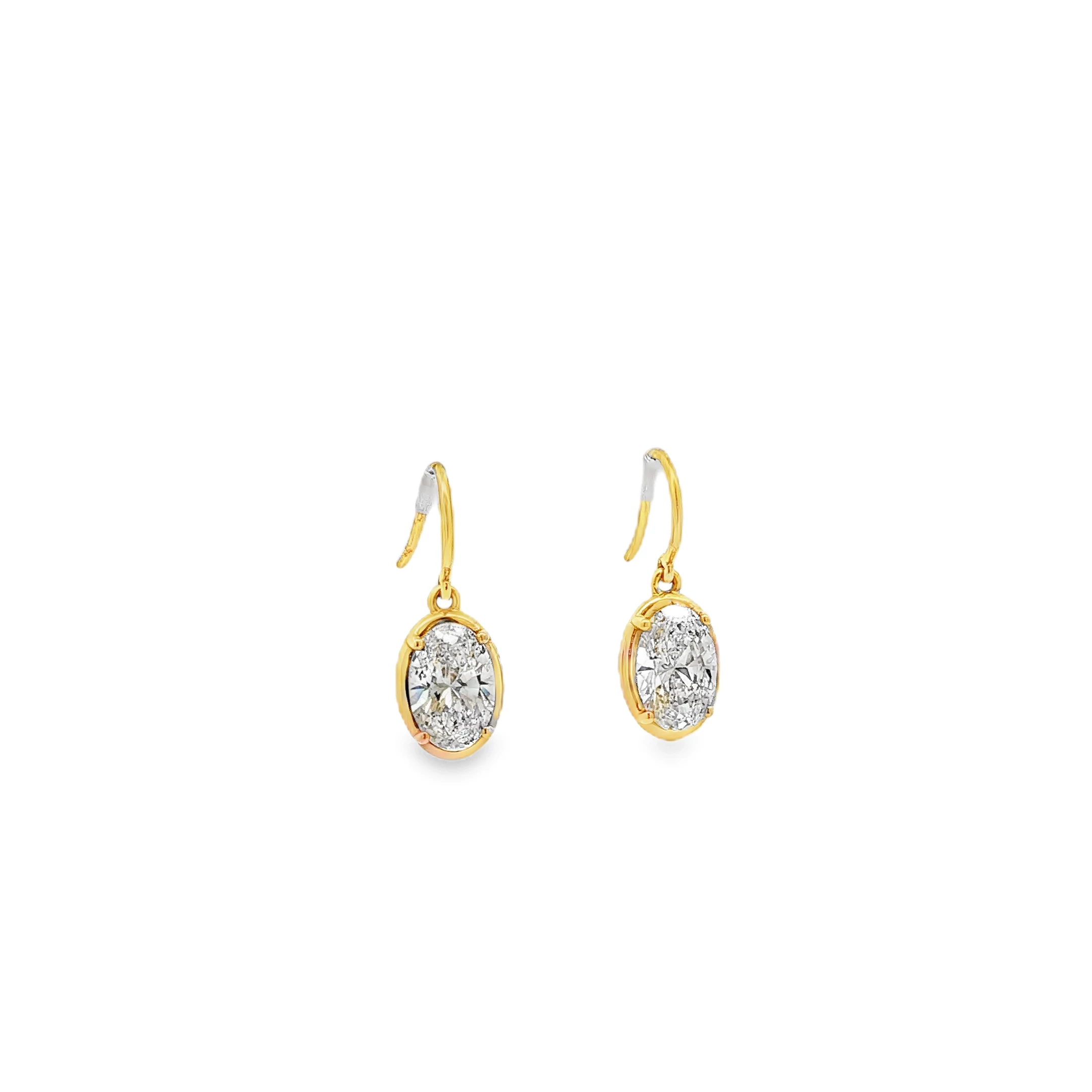 18K Yellow Gold Drop Earrings with a matching pair of K si1 Oval Brilliant Cut Diamonds. SKU 111670170