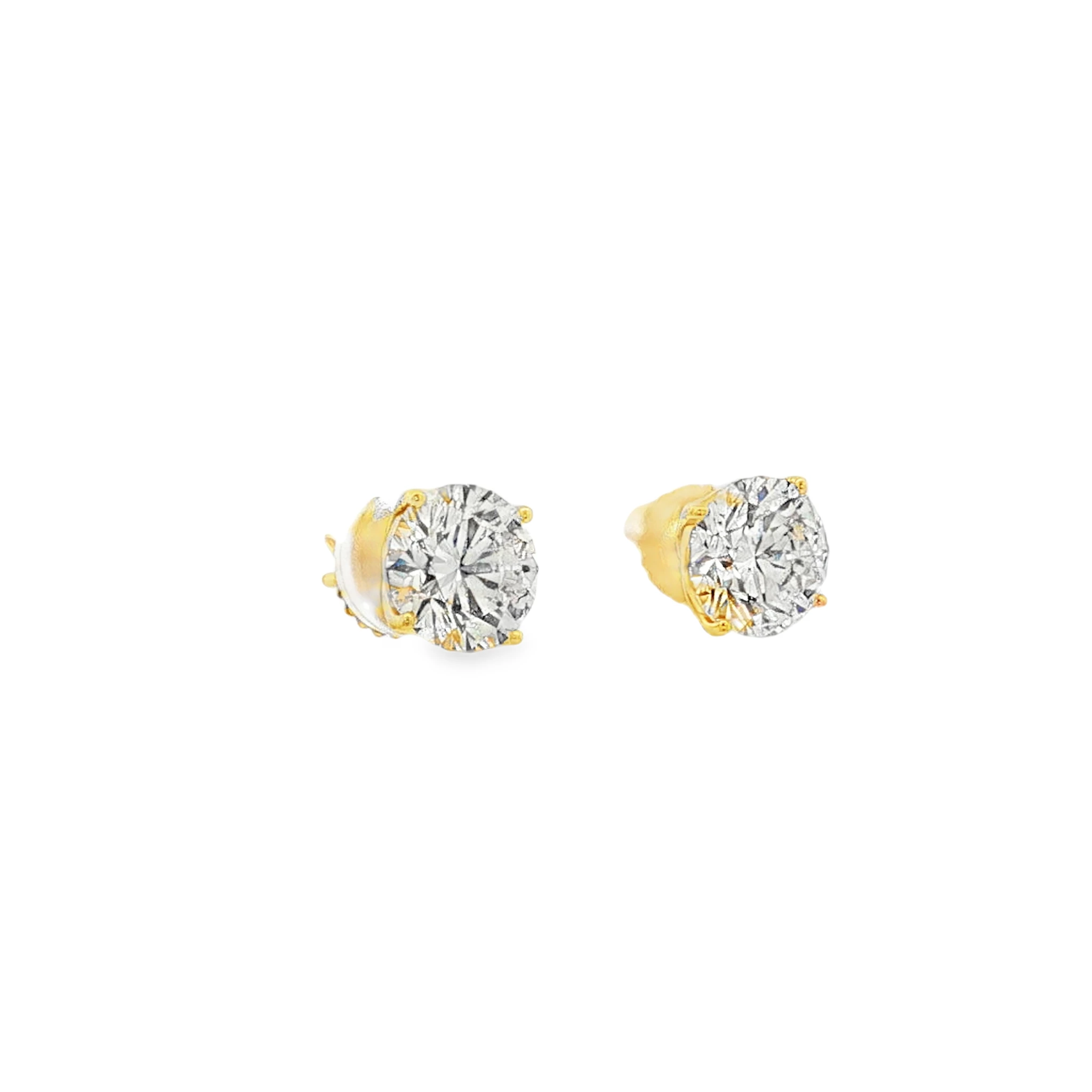 a matching pair of L IF , 2.24 and 2.17 , Brilliant-Cut Diamond Stud Earrings in Yellow Gold. SKU 111670185