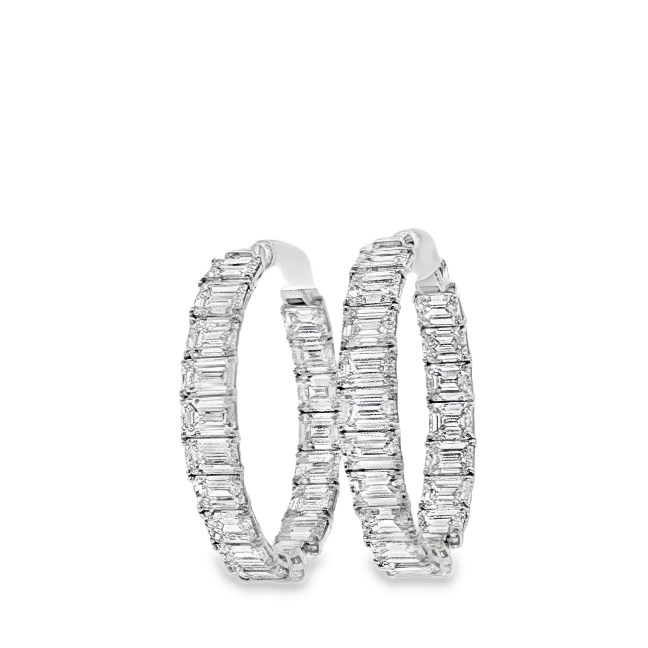 18K White Gold Hoop Earrings with 18.97 Ct of Emerald-Cut Diamonds. SKU 111670215