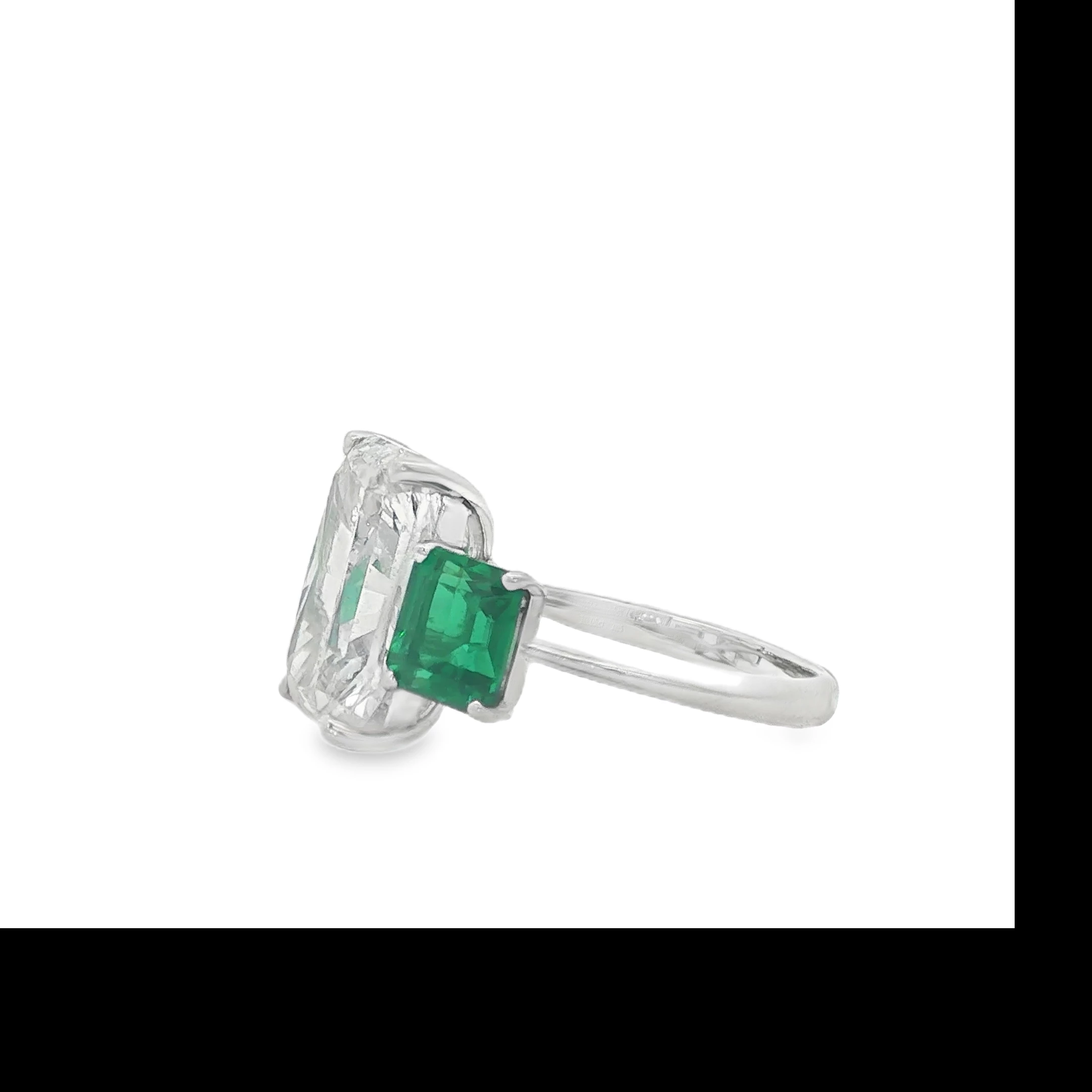 Platinum White Gold Multi Stone Ring with Emerald Cut Diamond and Emeralds. SKU 1364 LGD - Image 2
