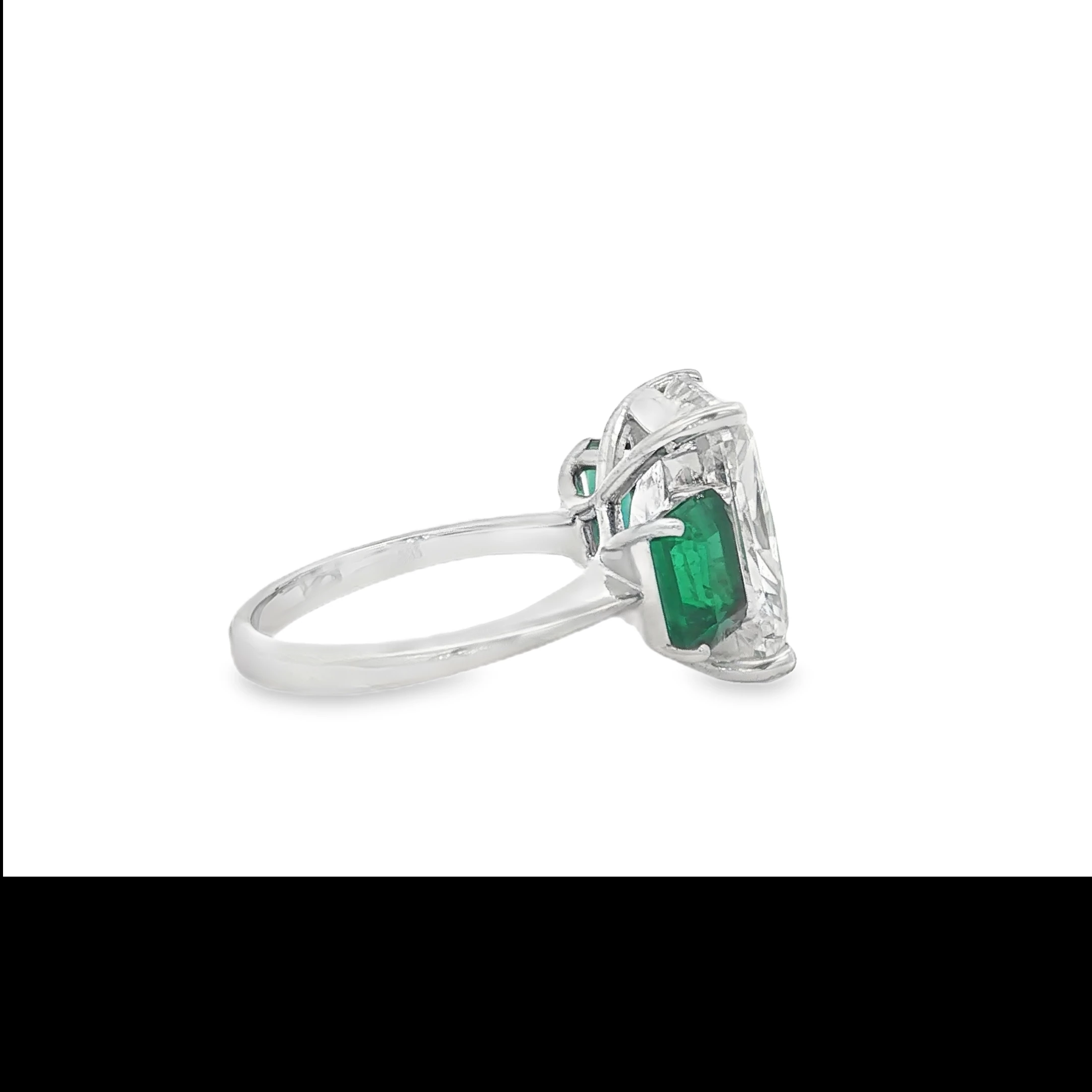 Platinum White Gold Multi Stone Ring with Emerald Cut Diamond and Emeralds. SKU 1364 LGD - Image 4
