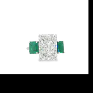 Platinum White Gold Multi Stone Ring with Emerald Cut Diamond and Emeralds. SKU 1364 LGD