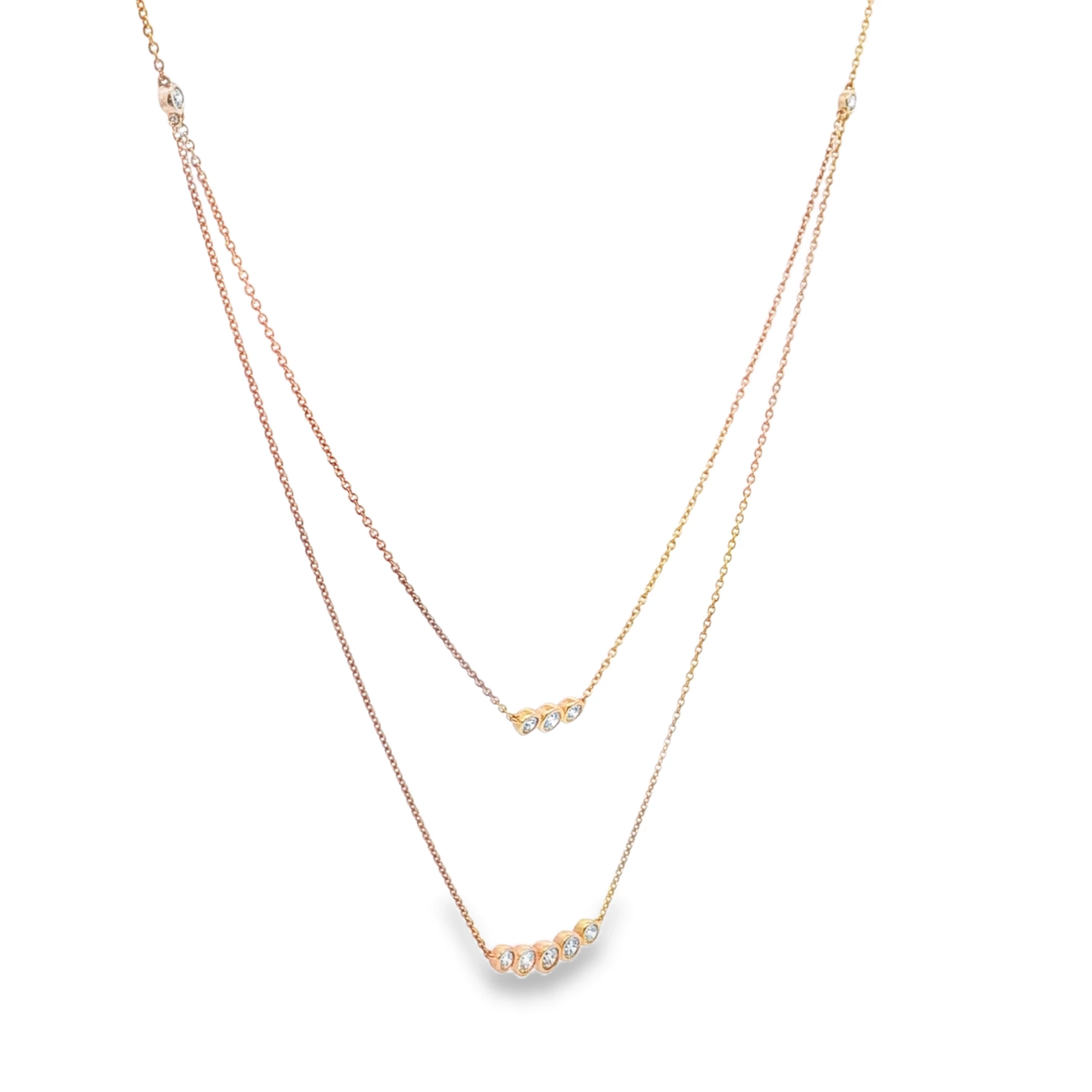 Rose Gold Layered Necklace with Round Brilliant Diamonds. SKU 141159N48B - Image 3