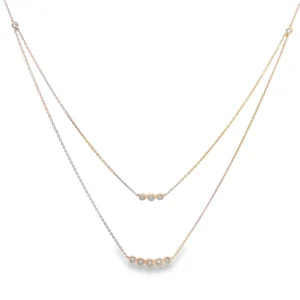 Rose Gold Layered Necklace with Round Brilliant Diamonds. SKU 141159N48B