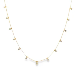 Delicate Diamond Drop Necklace in Yellow Gold. SKU 141440N18B