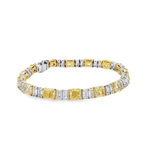 Tennis Bracelet with Fancy Yellow Emerald Cut Diamonds. SKU 1498