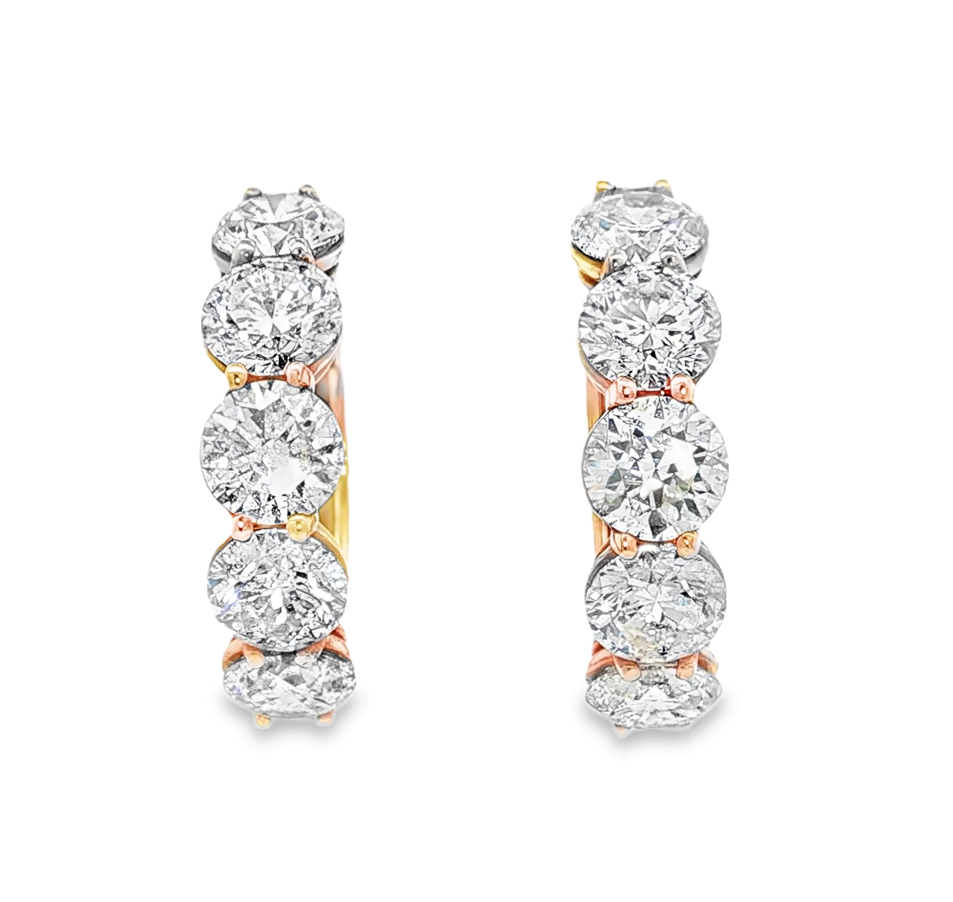 18kt Rose Gold Hoop Earrings with 10CT of Round Brilliant Cut Diamonds. SKU 1673
