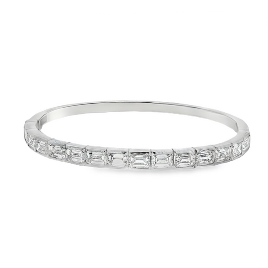 Elegant 14k White Gold Bangle with 7.760ct Emerald Cut Diamonds. SKU 1791