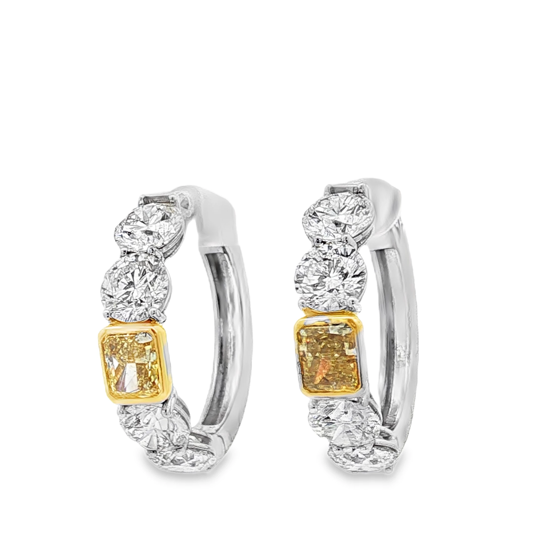 Gold Hoop Earrings with Fancy Intense Yellow Diamonds. SKU 1803