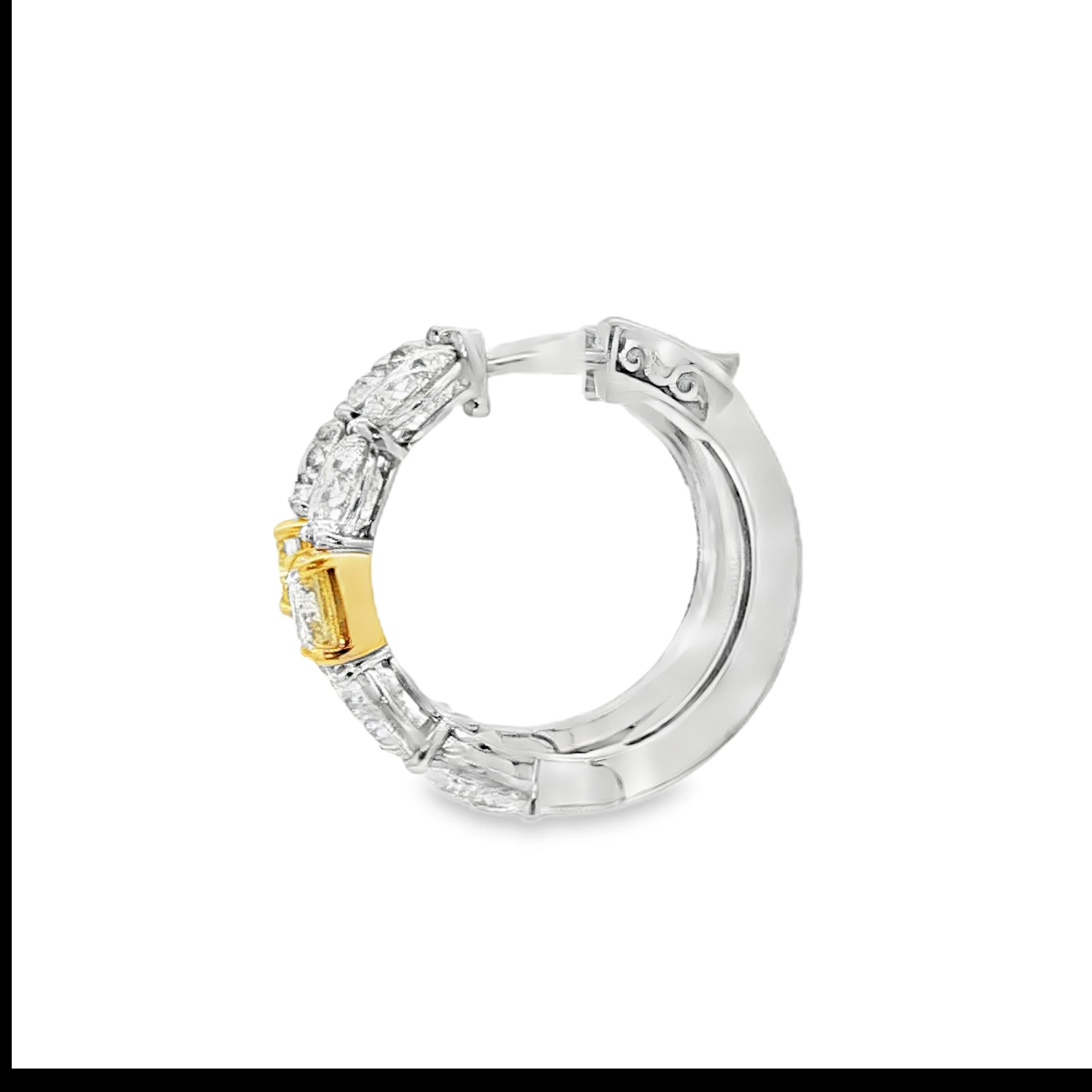 18K White Gold Hoop Earrings with Brilliant Round Diamonds and matching Fancy Intense Yellow Radiant cut Diamonds. SKU 1811 - Image 2