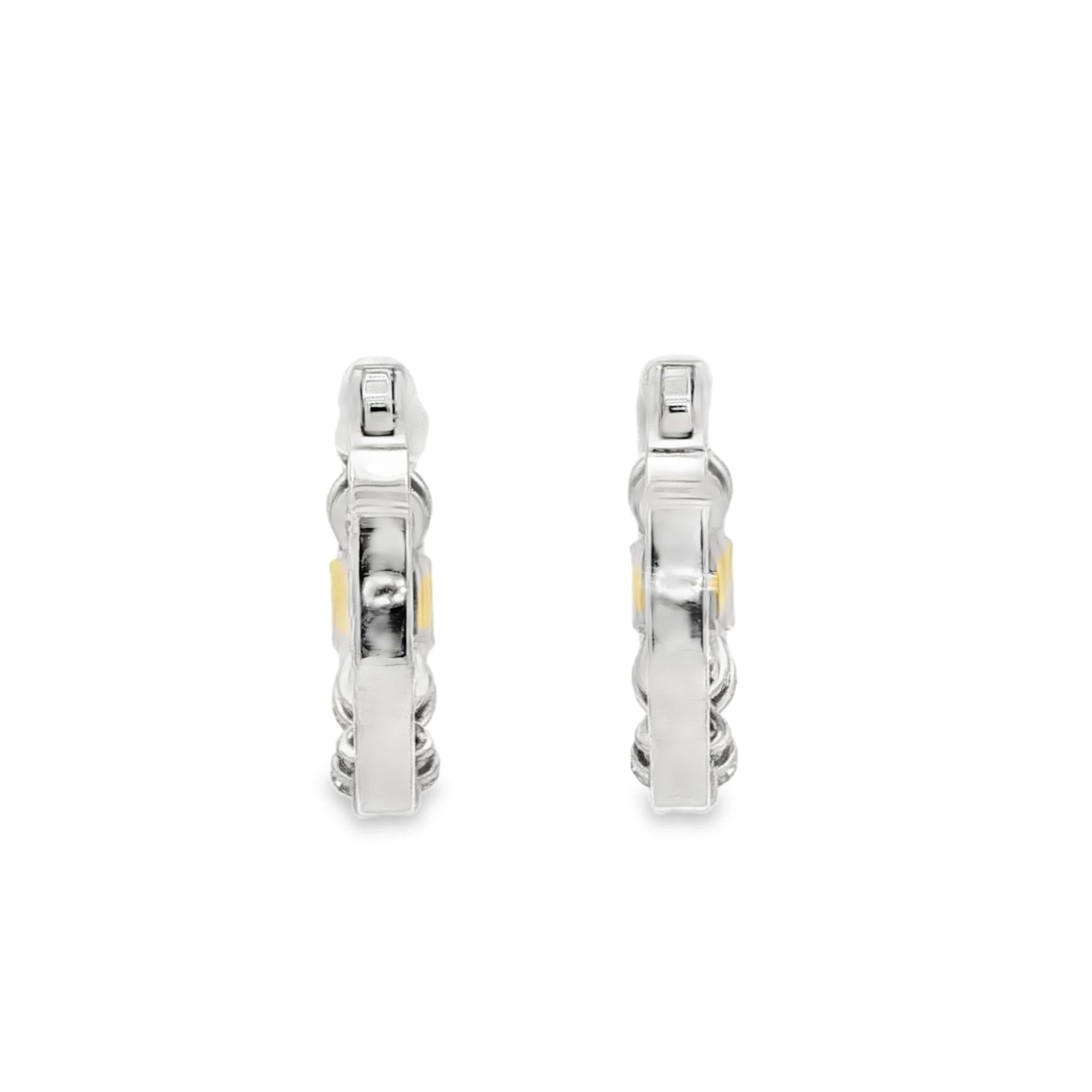18K White Gold Hoop Earrings with Brilliant Round Diamonds and matching Fancy Intense Yellow Radiant cut Diamonds. SKU 1811 - Image 3