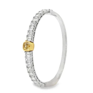 14K White Gold Tennis Bracelet with 1.71 Fancy Intense Yellow Cushion Cut Diamond. SKU 1958