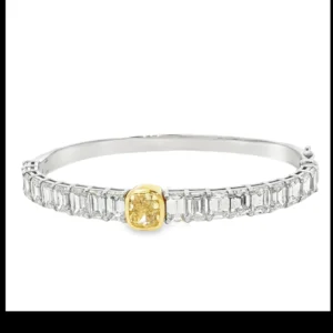 14 White Gold Tennis Bracelet with 1.71 Fancy Intense Yellow Cushion Cut Diamond. SKU 1958