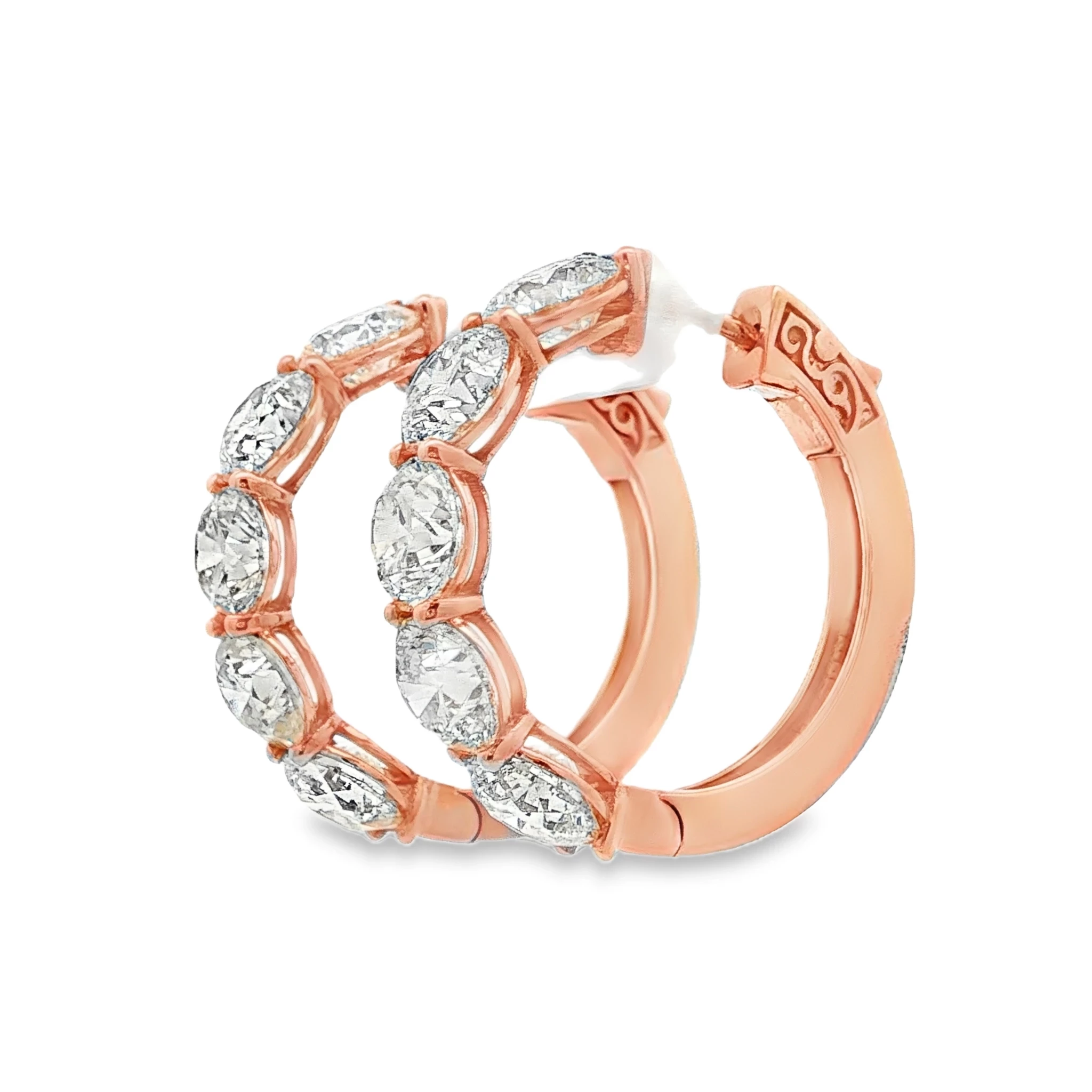 18K Rose gold Hoop Earrings with 10CT of Natural Round Brilliant-Cut Diamonds. SKU 1971 - Image 2
