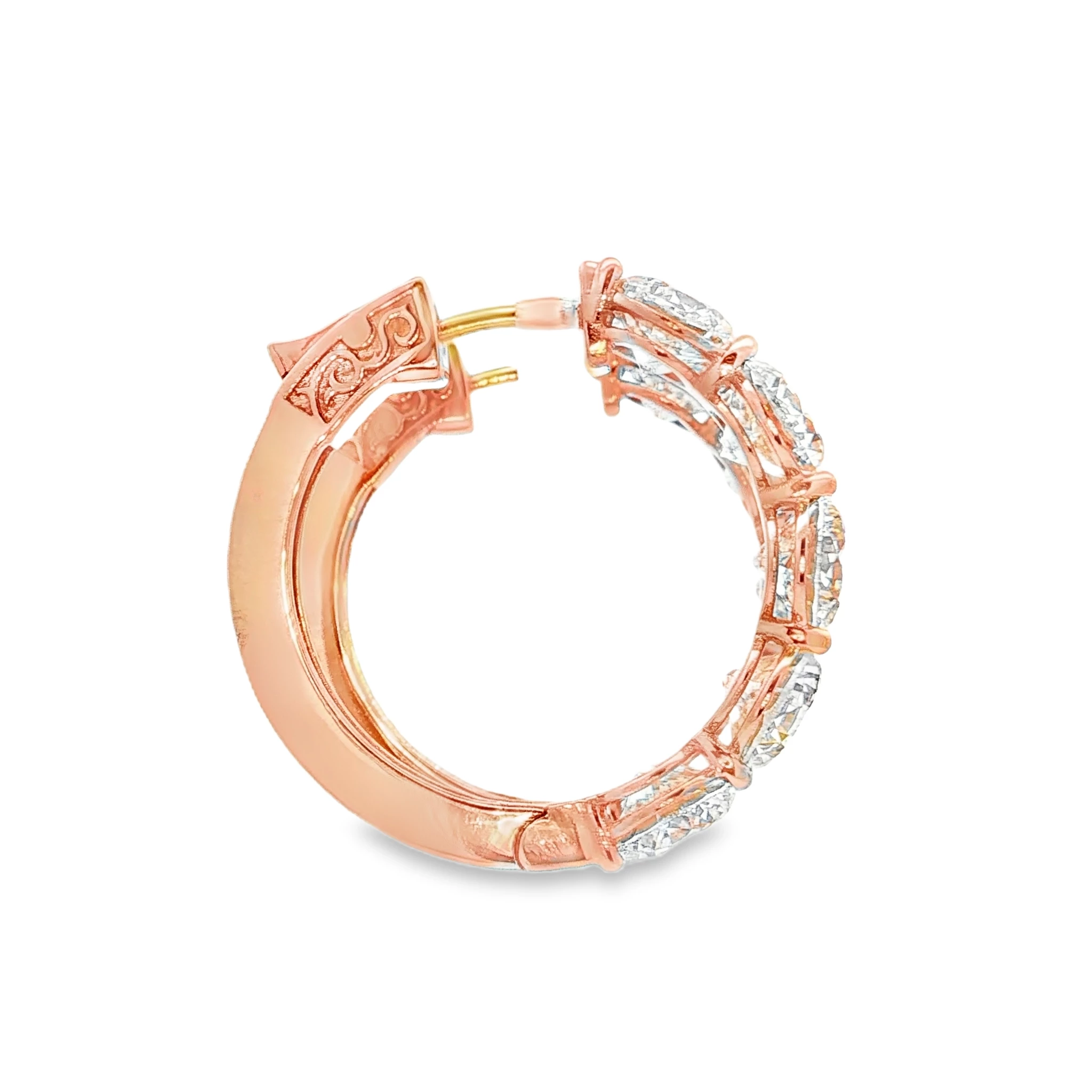 18K Rose gold Hoop Earrings with 10CT of Natural Round Brilliant-Cut Diamonds. SKU 1971 - Image 3