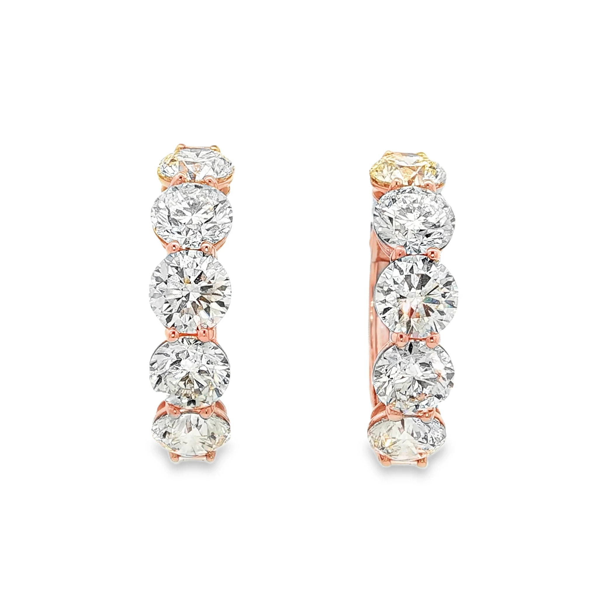 18K Rose gold Hoop Earrings with 10CT of Natural Round Brilliant-Cut Diamonds. SKU 1971