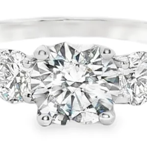 Platinum Three-Stone Diamond Ring with Round Brilliant Cut