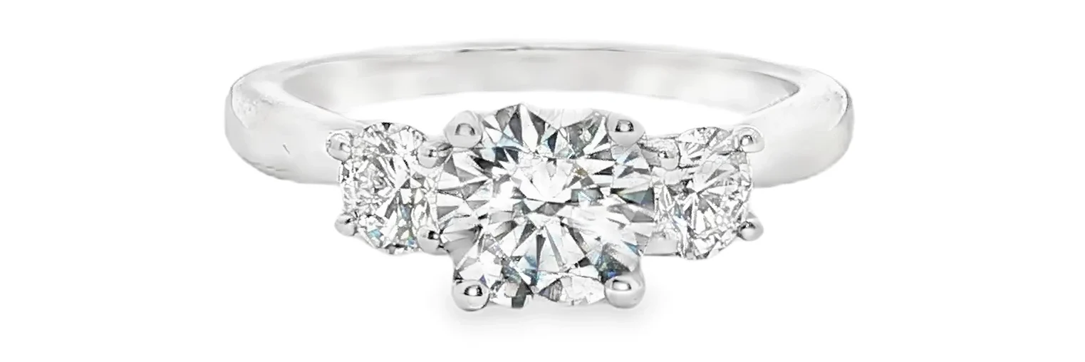 Platinum Three-Stone Diamond Ring with Round Brilliant Cut