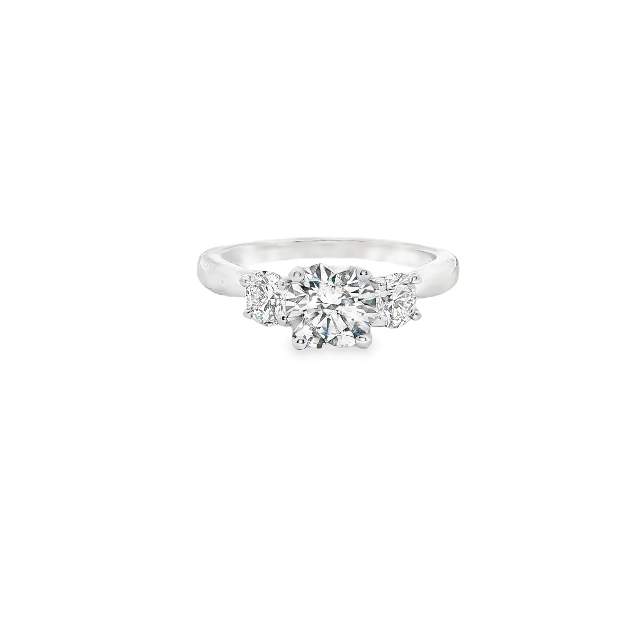 Platinum Three-Stone Diamond Ring with Round Brilliant Cut. SKU 1RZ1015BBRWG
