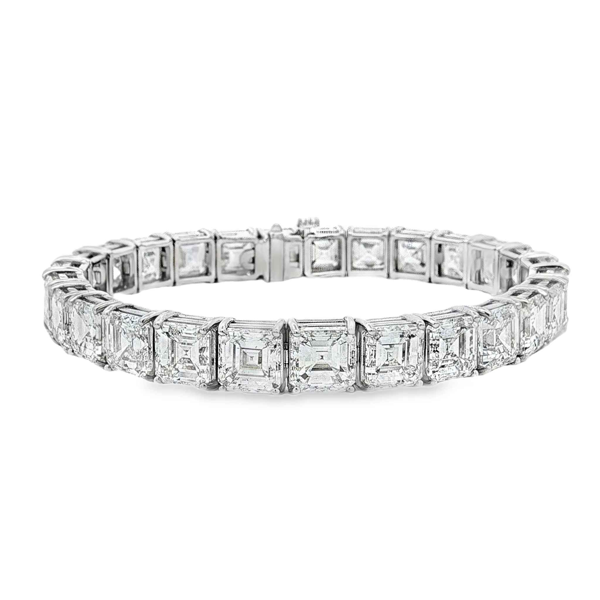 18K White Gold with 41.30 CT ,all GIA, ASHER Cut natural Tennis Bracelet. SKU 2148
