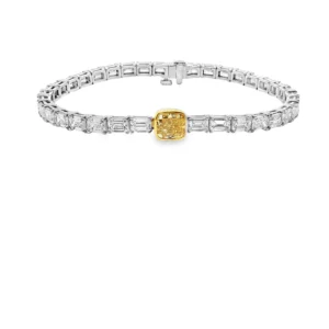 White Gold Tennis Bracelet with Fancy Yellow Emerald-Cut Diamond