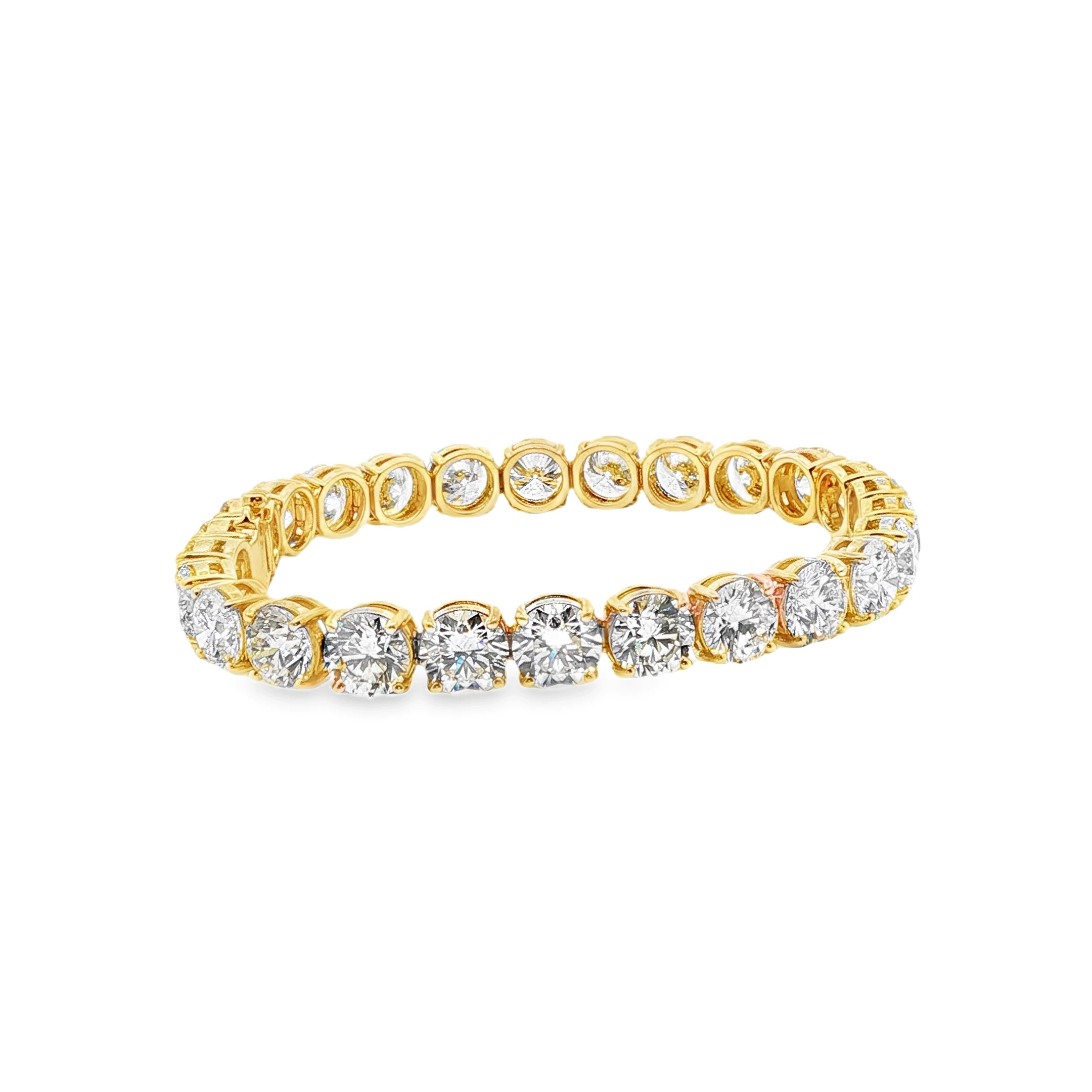 18KYG Yellow Gold 26CT of Round Cut Diamond Tennis Bracelet. SKU 2296