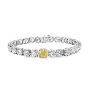 18KWG Tennis Bracelet with 26CT Brilliant-Cut Diamonds and a 1.72 Fancy Yellow Diamond SKU 2311