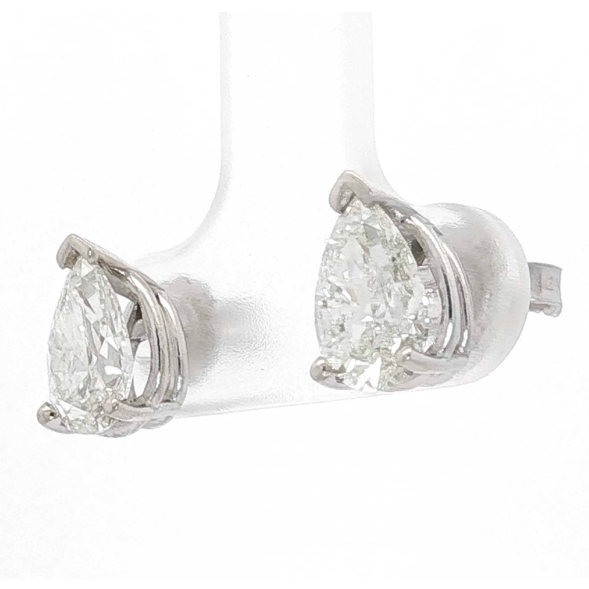 White Gold Stud Earrings with 2CT JSI1 matching pair of Pear-Shaped Brilliant Diamonds. SKU 2470 - Image 3