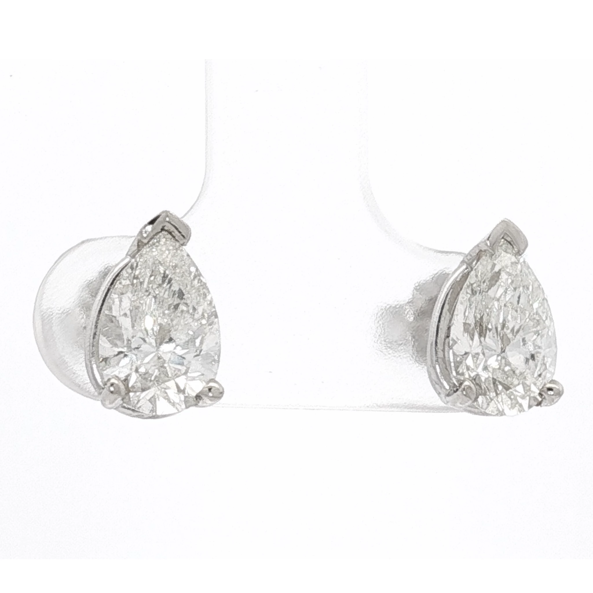 White Gold Stud Earrings with 2CT JSI1 matching pair of Pear-Shaped Brilliant Diamonds. SKU 2470 - Image 2