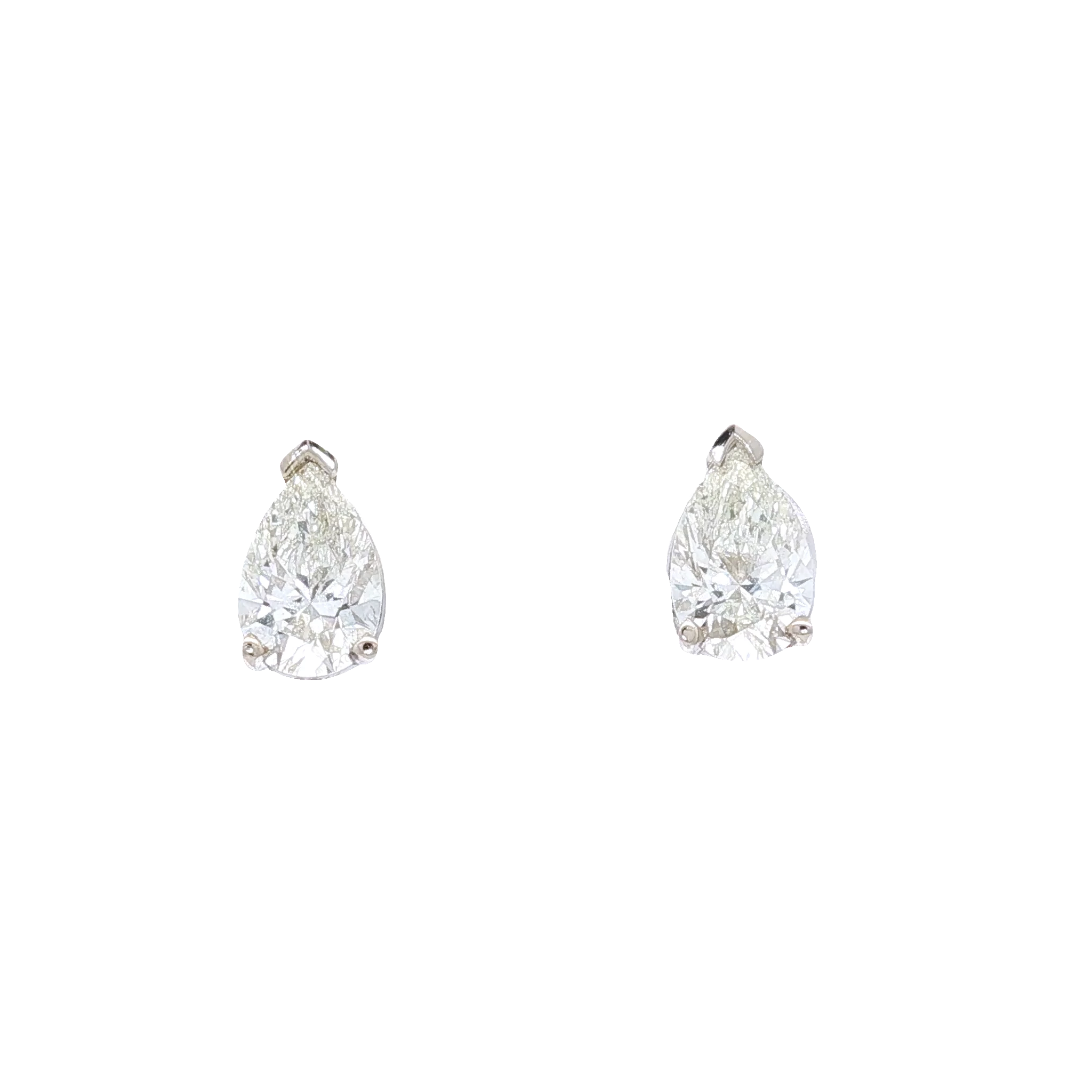 White Gold Stud Earrings with 2CT JSI1 matching pair of Pear-Shaped Brilliant Diamonds. SKU 2470