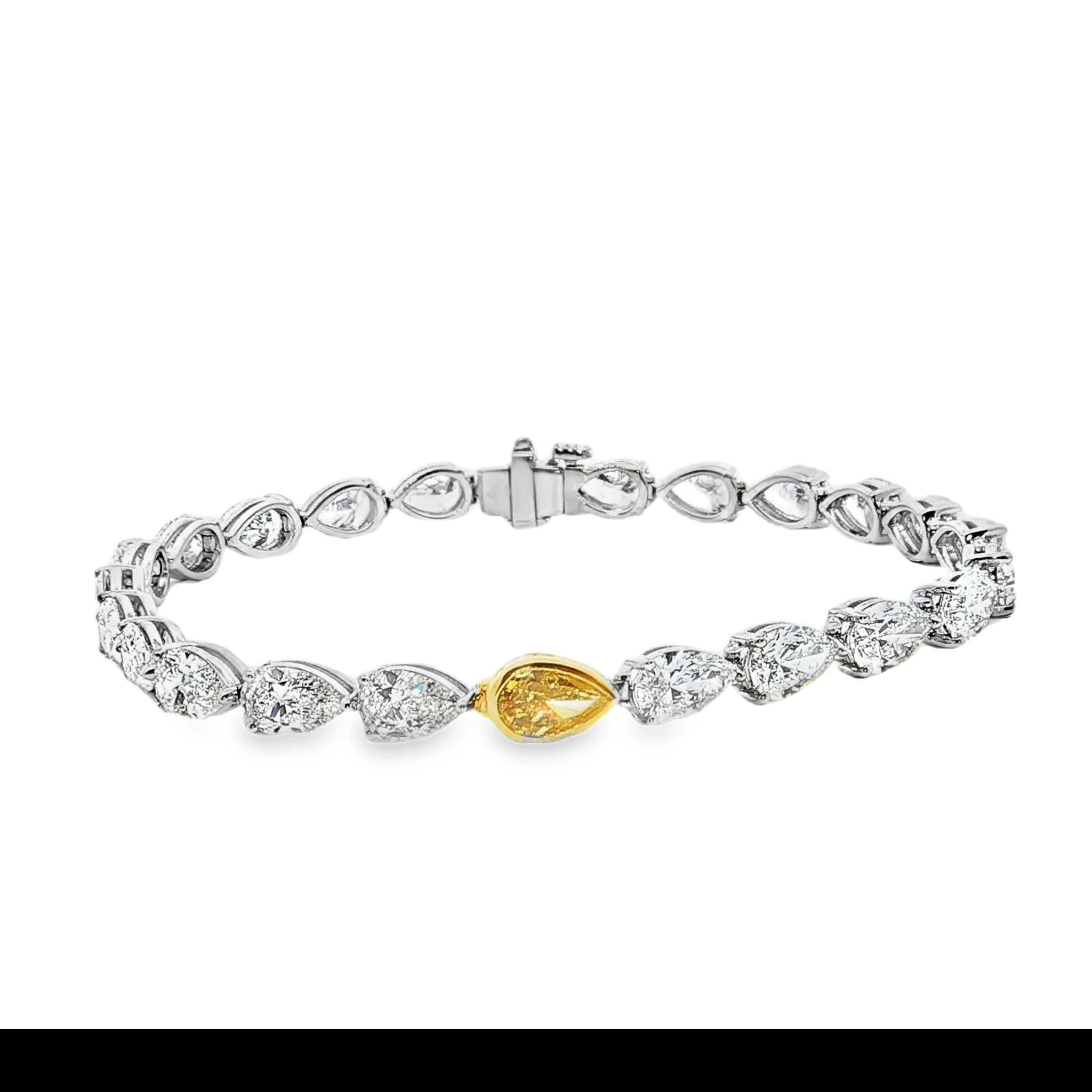 18K White Gold Tennis Bracelet with Pear Cut Fancy Vivid Yellow Diamond. SKU 2529 - Image 2