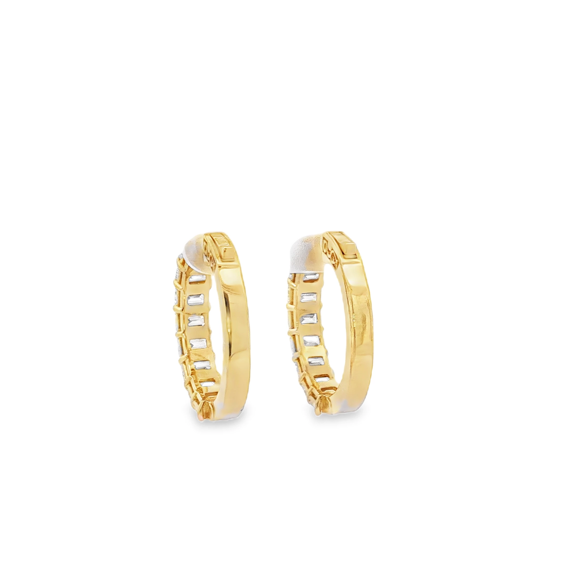 14K Yellow gold hoops with 6.87 CT Emerald Cut Diamonds. SKU 2670 - Image 2