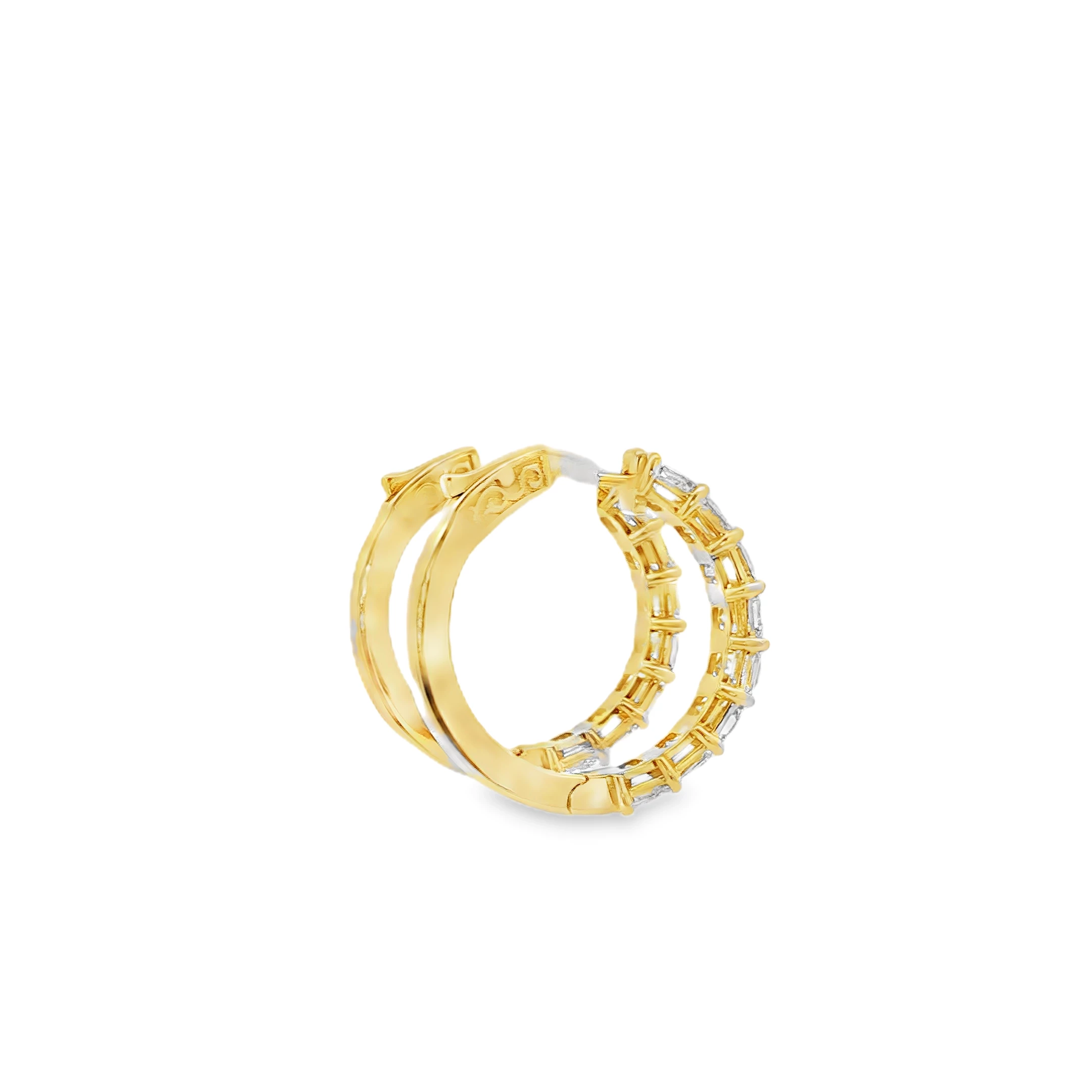 14K Yellow gold hoops with 6.87 CT Emerald Cut Diamonds. SKU 2670 - Image 3